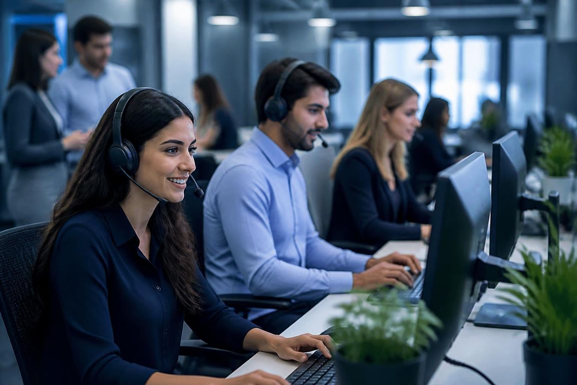 Sales and marketing team working opt-in lead data in a modern contact centre